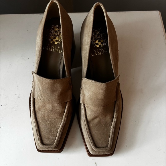 Vince Camuto Beige Suede Leather Loafers Block Heel size 6 - Picture 7 of 8